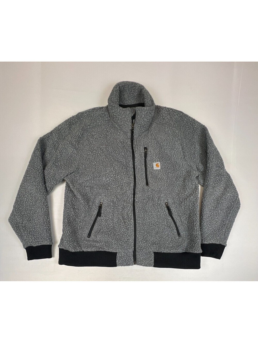 Carhartt Women L Sherpa Fleece Full Zip Jacket Grey Black Pocket Outerwear
